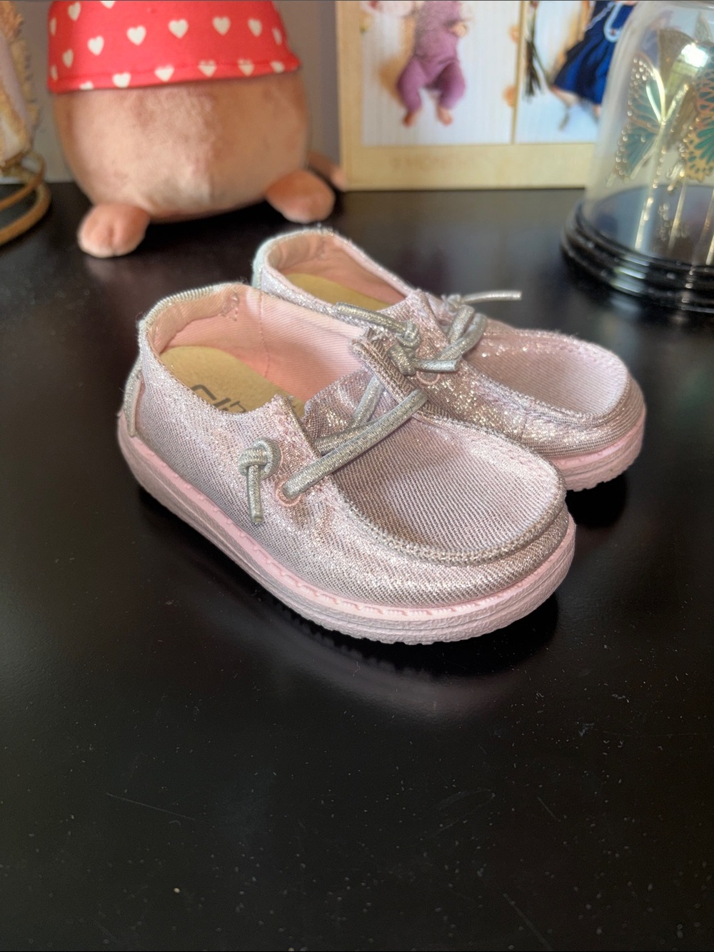Hey Dude Glitter Pink Slip-On Kids Moccasins